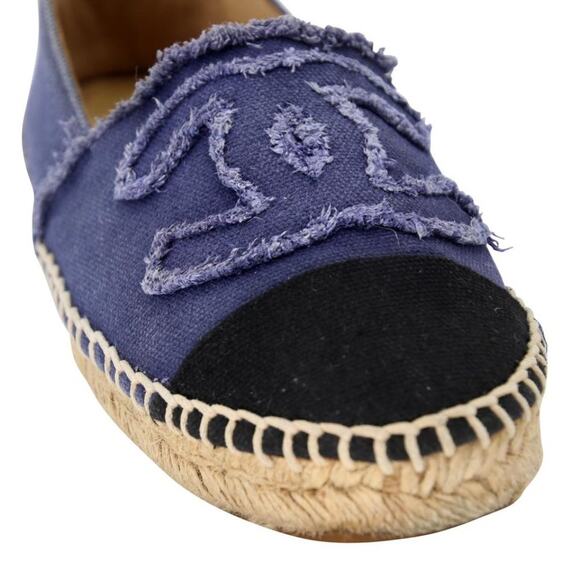 Chanel Espadrille 37 Canvas Linen Raw Edge Cap-toe Flats CC-0717N-0002 - Picture 8 of 12
